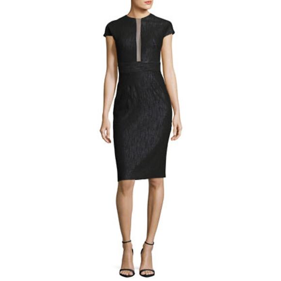 Lela Rose black shimmery Sheer-Panel Cap-Sleeve Cocktail Dress size 12 - Picture 1 of 13